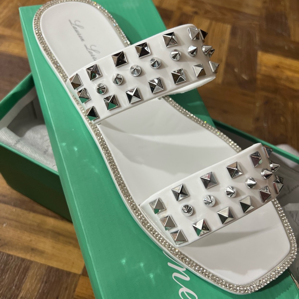 Lauren Lorraine White Studded Sandals